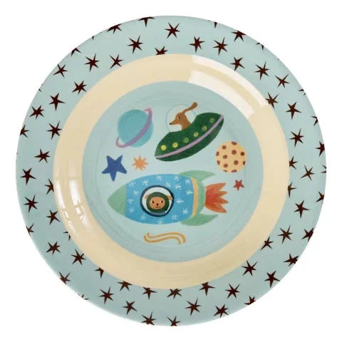 Piatto fondo bambini RICE melamina azzurro Dogs in Space