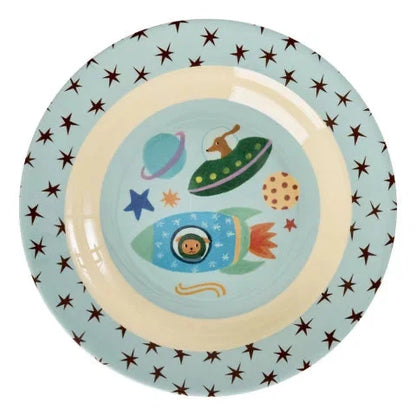 Piatto fondo bambini RICE melamina azzurro Dogs in Space