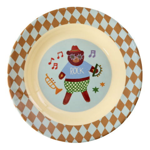 Piatto fondo bambini RICE in melamina Music Band blu 250 ml