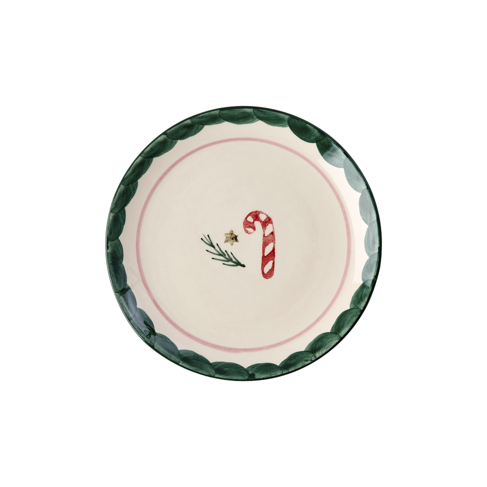 Piatto dolce RICE Natale in ceramica con Candy Cane dipinta a mano 15 cm