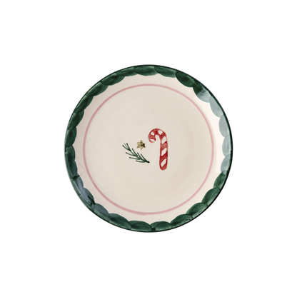 Piatto dolce RICE Natale in ceramica con Candy Cane dipinta a mano 15 cm