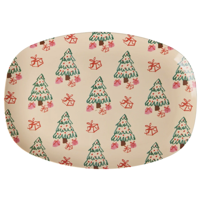 Piatto grande natalizio RICE Gifted Tree in melamina 30x22 cm con alberi di Natale e regali