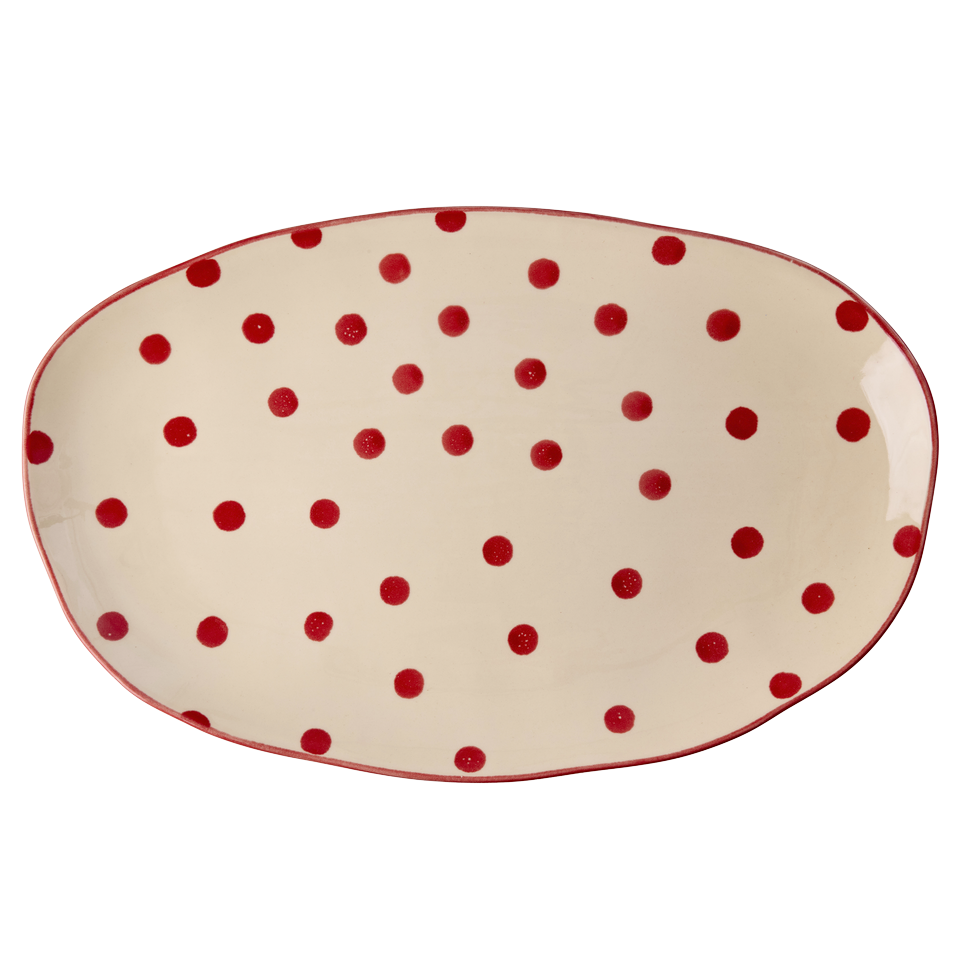 Piatto da portata di Natale RICE in ceramica con pois rossi formato grande