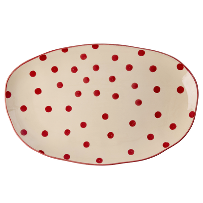Piatto da portata di Natale RICE in ceramica con pois rossi formato grande