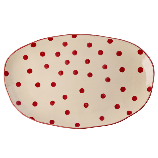 Piatto da portata di Natale RICE in ceramica con pois rossi formato grande