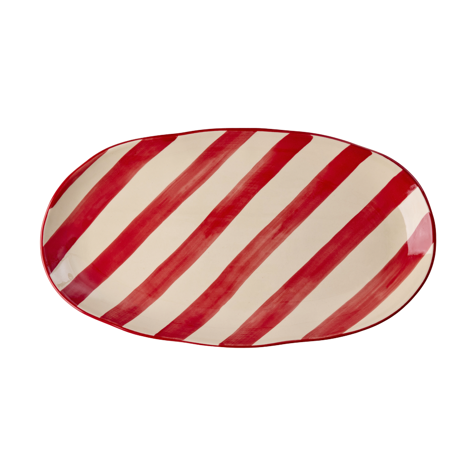 RICE piatto da portata natalizio in ceramica con righe rosse