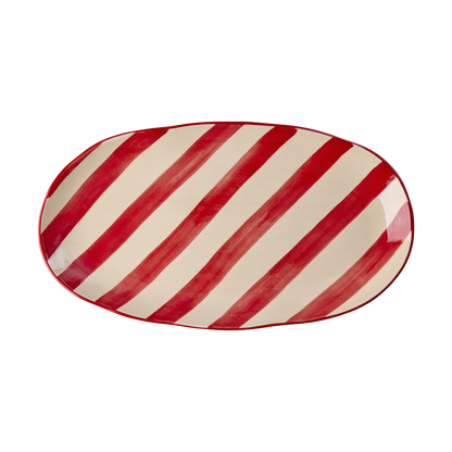 RICE piatto da portata natalizio in ceramica con righe rosse