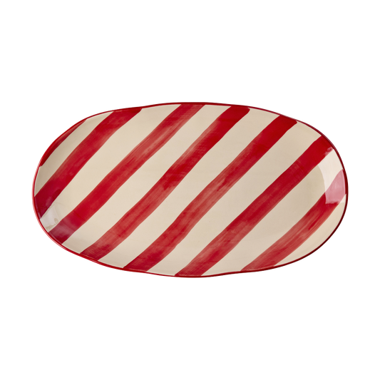 RICE piatto da portata natalizio in ceramica con righe rosse