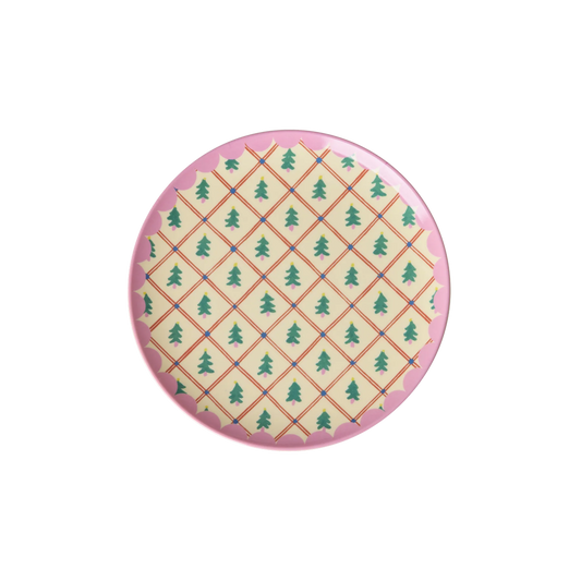 Piatto torta piccolo Rice in melamina color crema con stampa Diamond Christmas Tree