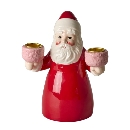 Grande portacandela Rice Babbo Natale rosso in ceramica