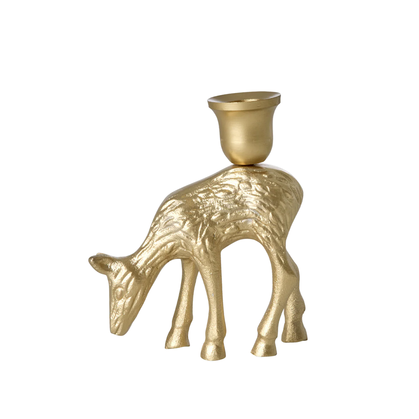 Piccolo portacandela Rice dorato a forma di cervo in alluminio