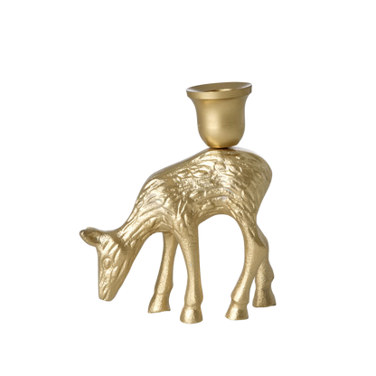 Piccolo portacandela Rice dorato a forma di cervo in alluminio