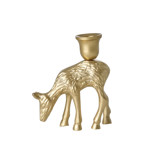 Piccolo portacandela Rice dorato a forma di cervo in alluminio