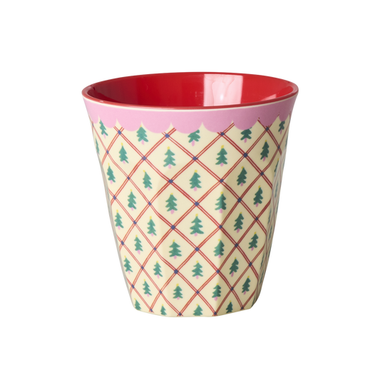 Tazza media Rice in melamina color crema con stampa natalizia Diamond Christmas Tree