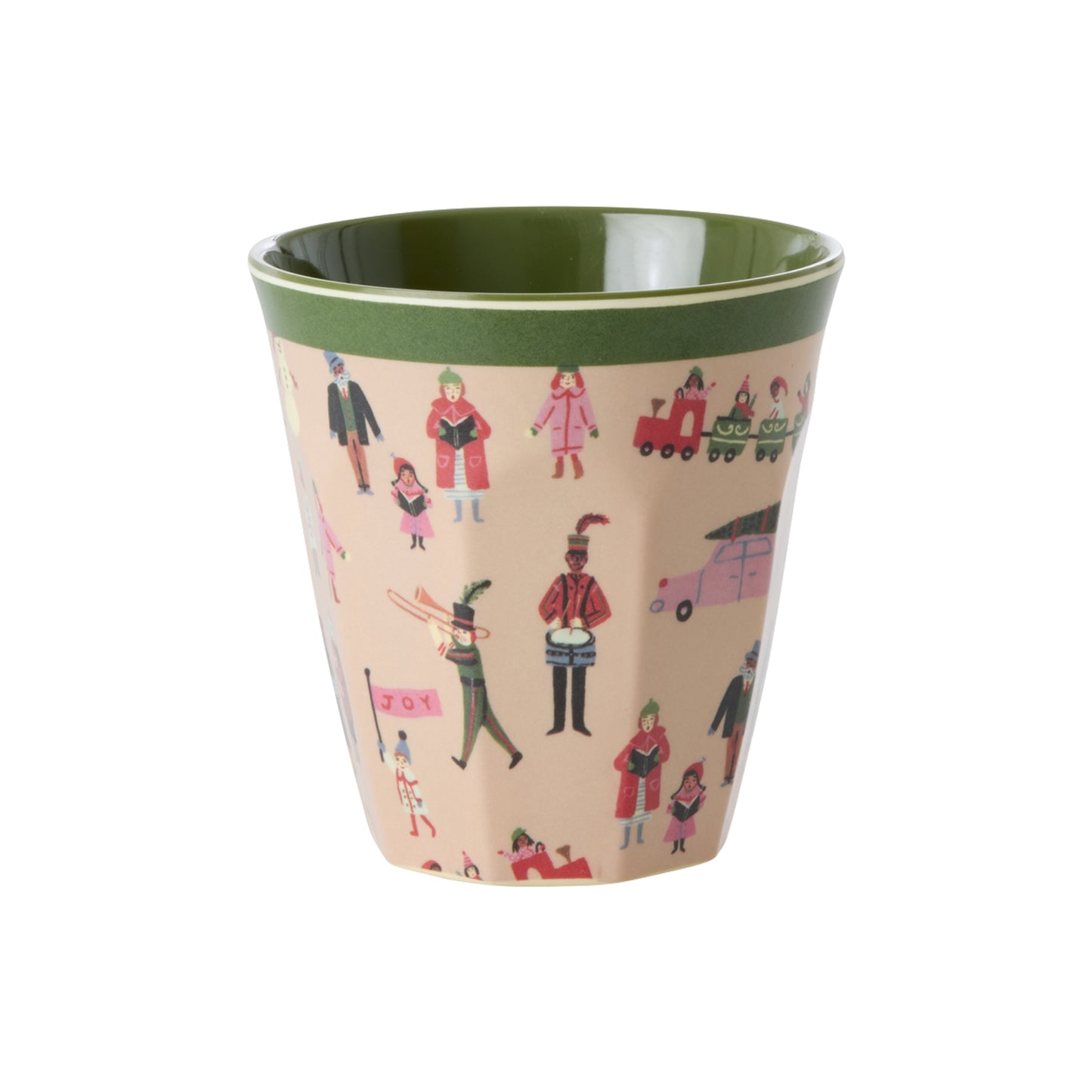Tazza media Rice in melamina rosa polvere con stampa natalizia Holiday