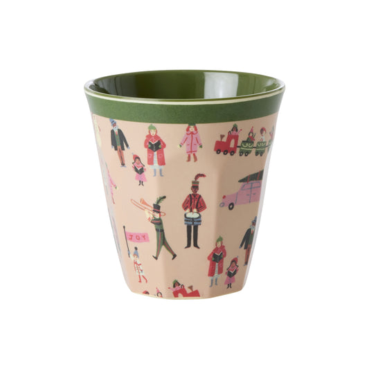 Tazza media Rice in melamina rosa polvere con stampa natalizia Holiday