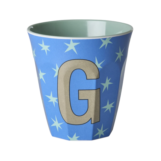 Tazza RICE in melamina blu con lettera G e stelle