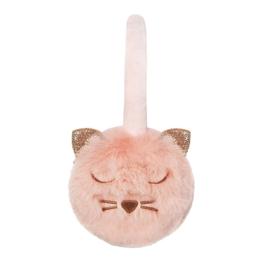 paraorecchie Rockahula Clara in eco-pelliccia con musetto di gatto e orecchiette glitterate su sfondo bianco