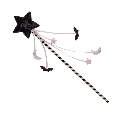 Bacchetta Rockahula Halloween nera con stelle, lune e pipistrelli glitterati