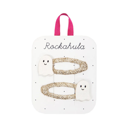 Fermagli Rockahula Happy Little Ghost Clips con fantasmini bianchi glitterati su clip dorate