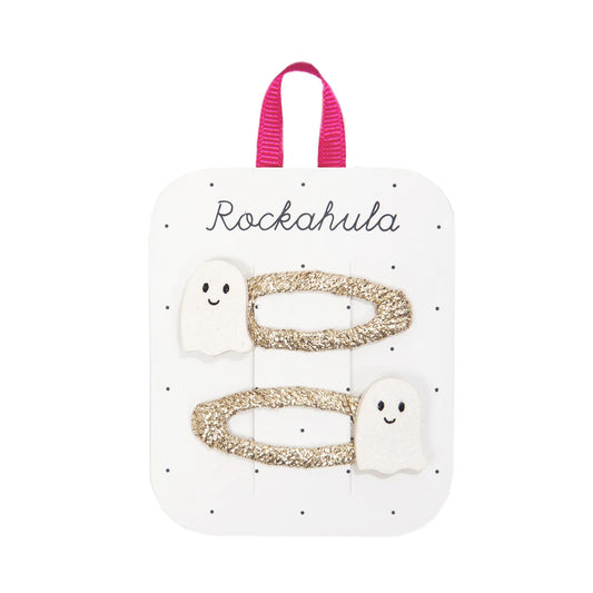 Fermagli Rockahula Happy Little Ghost Clips con fantasmini bianchi glitterati su clip dorate