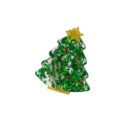 Molletta Rockahula a forma di albero di Natale glitterato in cellulosa acetato