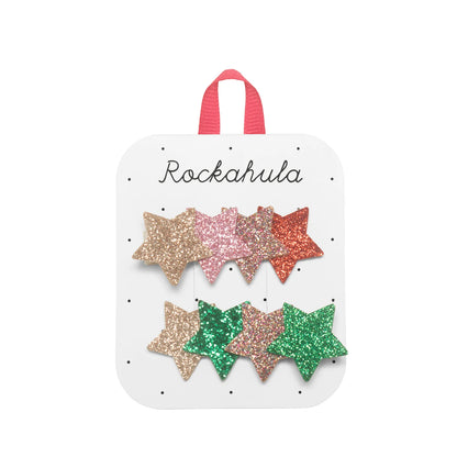 Mollette Rockahula con stelle glitterate colorate su clip rivestite in nastro gros-grain