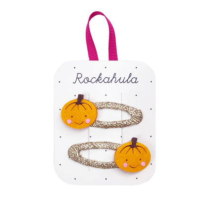 Fermagli Rockahula con zucchette sorridenti e guance rosate per Halloween