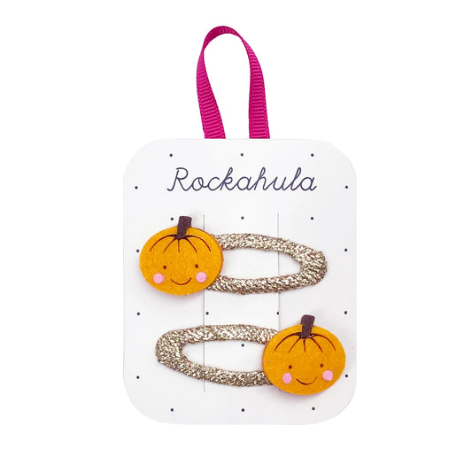 Fermagli Rockahula con zucchette sorridenti e guance rosate per Halloween