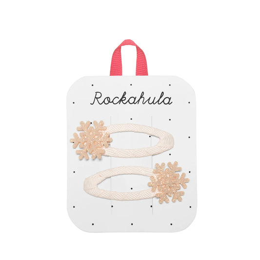 Mollette Rockahula con fiocchi di neve rosa scintillanti su clip rivestite in nastro rosa