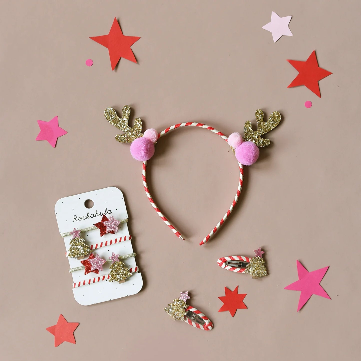 Rockahula Stripy Pom Pom Reindeer Headband – Cerchietto Natalizio con Orecchie di Renna