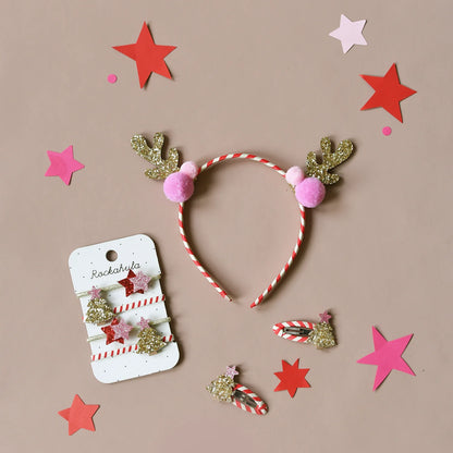 Rockahula Stripy Pom Pom Reindeer Headband – Cerchietto Natalizio con Orecchie di Renna