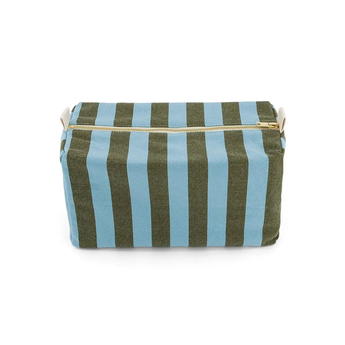 Beauty Case Vic Rose in April Stripes Olive Blue in cotone vista frontale
