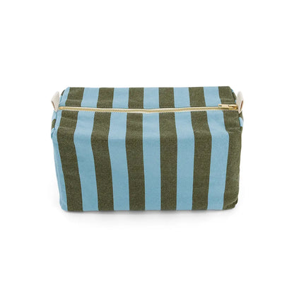 Beauty Case Vic Rose in April Stripes Olive Blue in cotone vista frontale