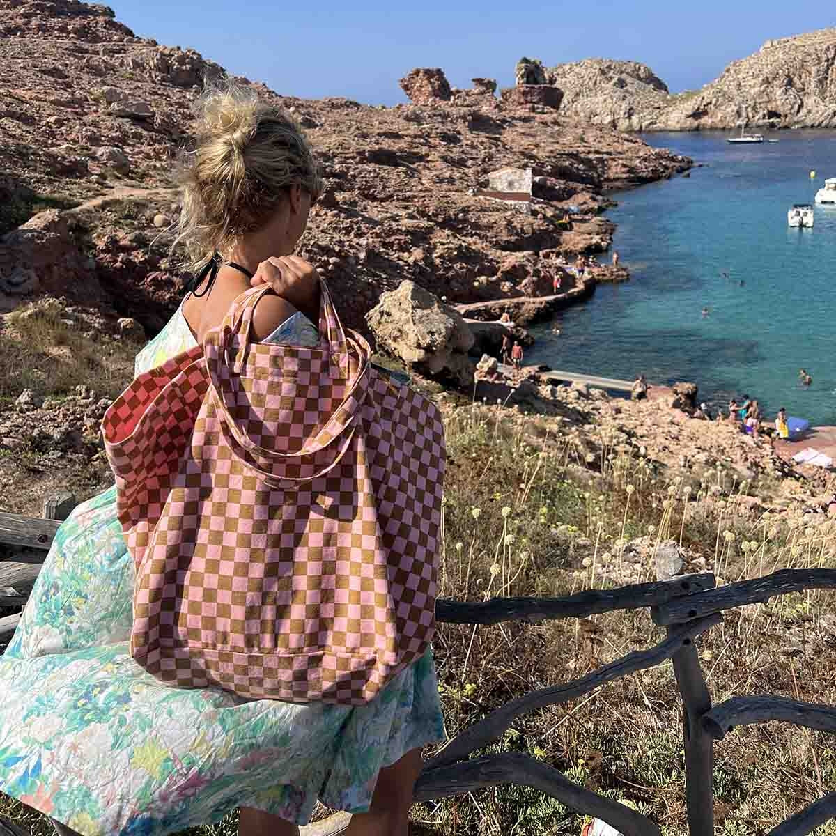 Borsa Tote Elisa Rose in April - Quadretti Fragola e Caramello - Apple Pie