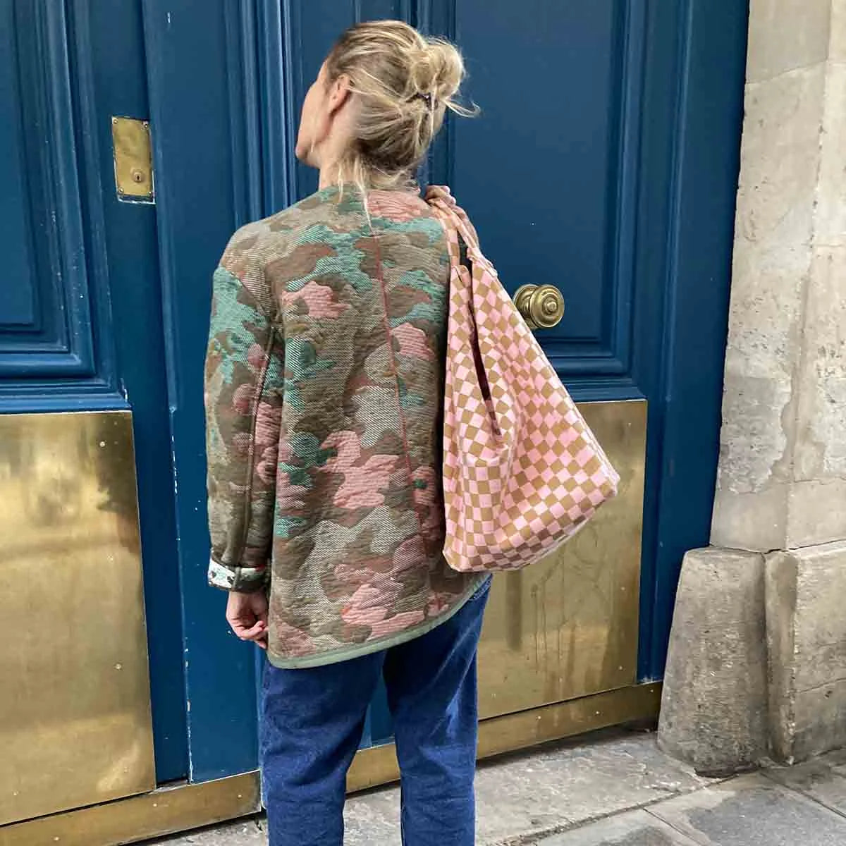 Borsa Tote Elisa Rose in April - Quadretti Fragola e Caramello - Apple Pie