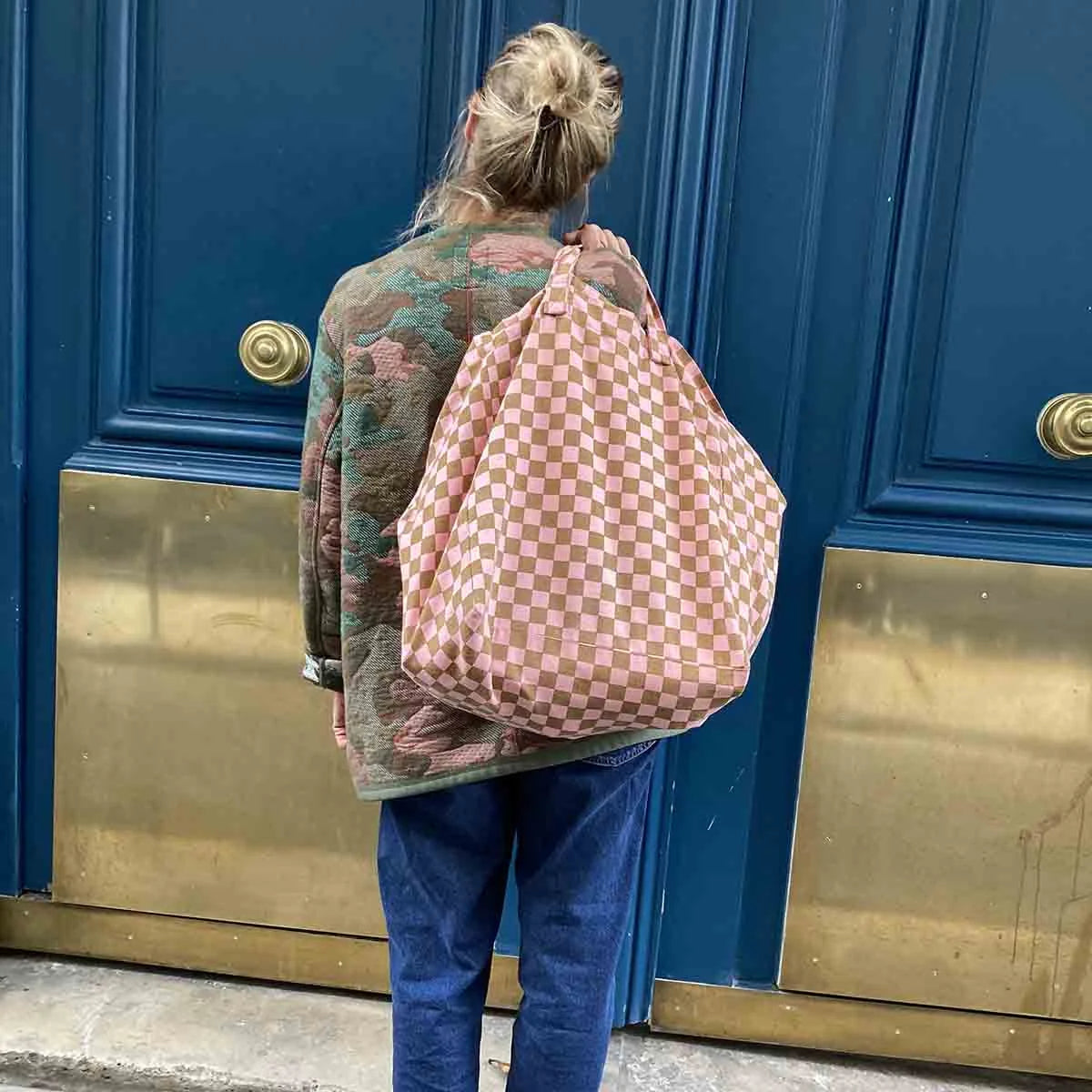 Borsa Tote Elisa Rose in April - Quadretti Fragola e Caramello - Apple Pie