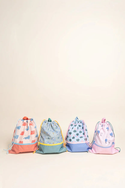Dettaglio chiusura coulisse sacca zaino The Cotton Cloud Meowtiful Cats