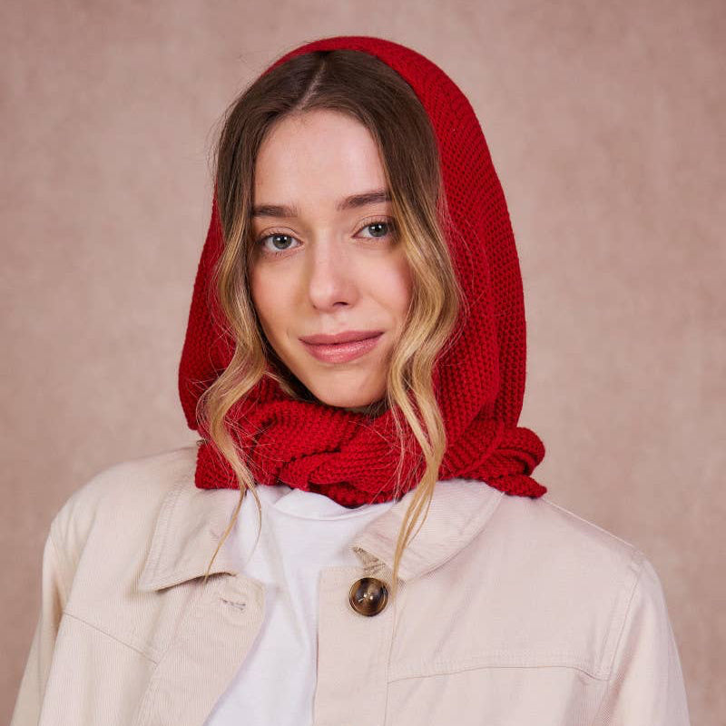 Sciarpa con cappuccio Sophie Hood rossa vista frontale