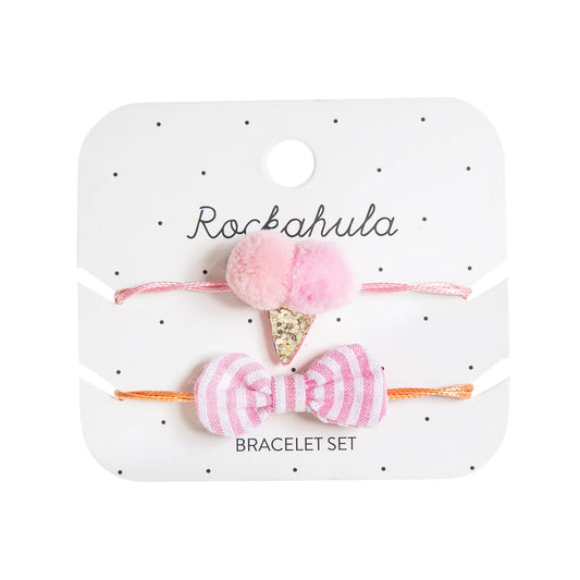  Set Bracciali Rockahula, uno con il cono gelato e uno con fiocco a righe rosa e bianche