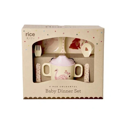 Set pappa bambino RICE Fairytale rosa con piatto tazza e posate