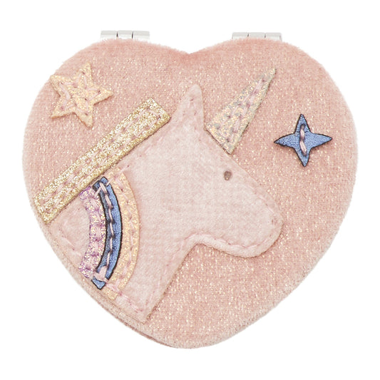 Specchio a cuore rosa glitterato con unicorno Mimi & Lula
