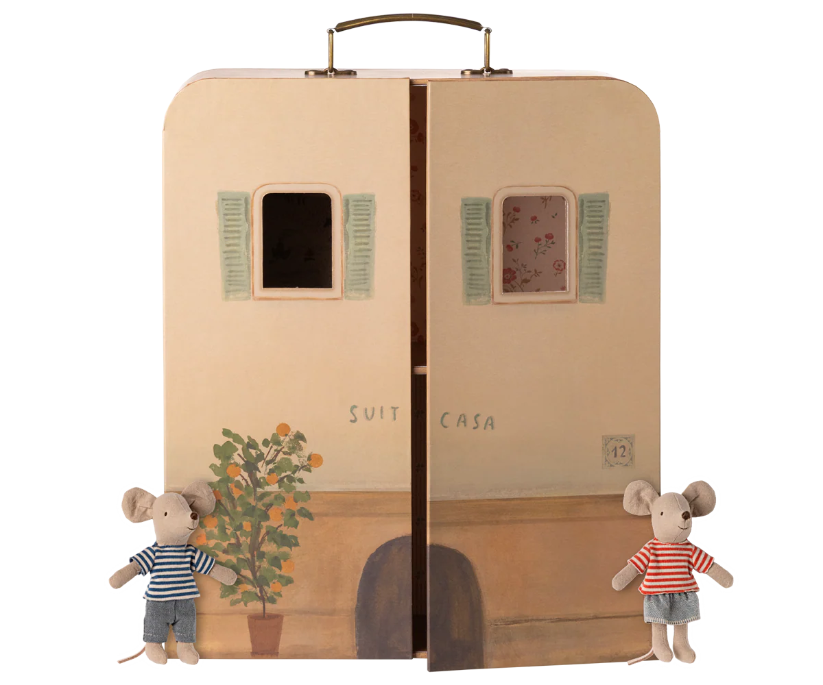 SuitCasa Maileg casa portatile per topolini sorellina e fratellino con biancheria