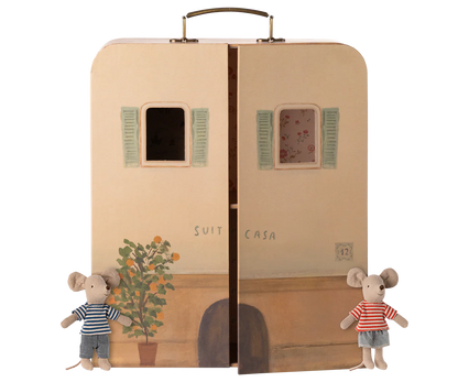 SuitCasa Maileg casa portatile per topolini sorellina e fratellino con biancheria