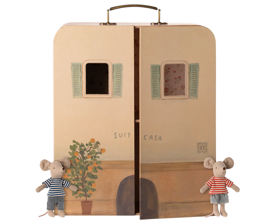 SuitCasa Maileg casa portatile per topolini sorellina e fratellino con biancheria