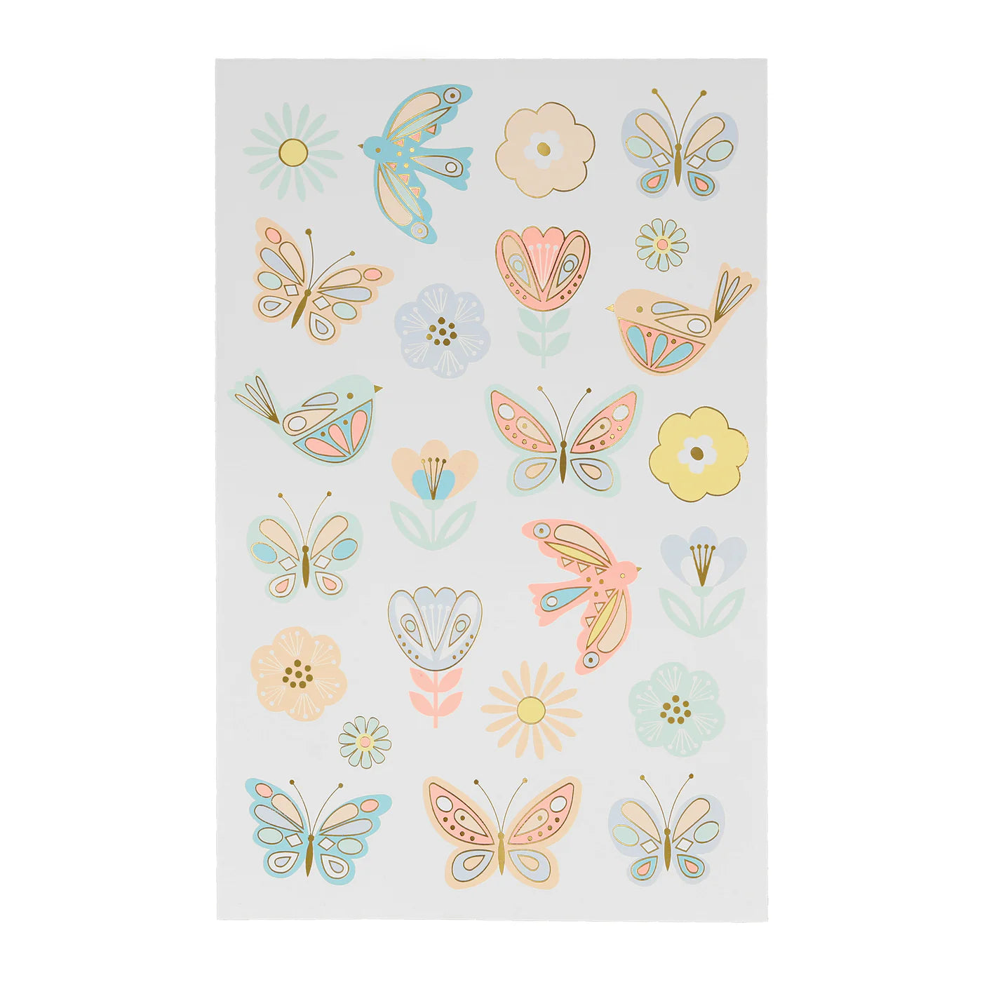 Tatuaggi temporanei Meri Meri per bambini con uccelli, farfalle e fiori con dettagli dorati