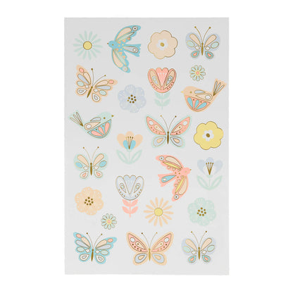 Tatuaggi temporanei Meri Meri per bambini con uccelli, farfalle e fiori con dettagli dorati