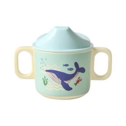 Tazza baby in melamina con due manici Rice Blue Ocean Print per primi sorsi