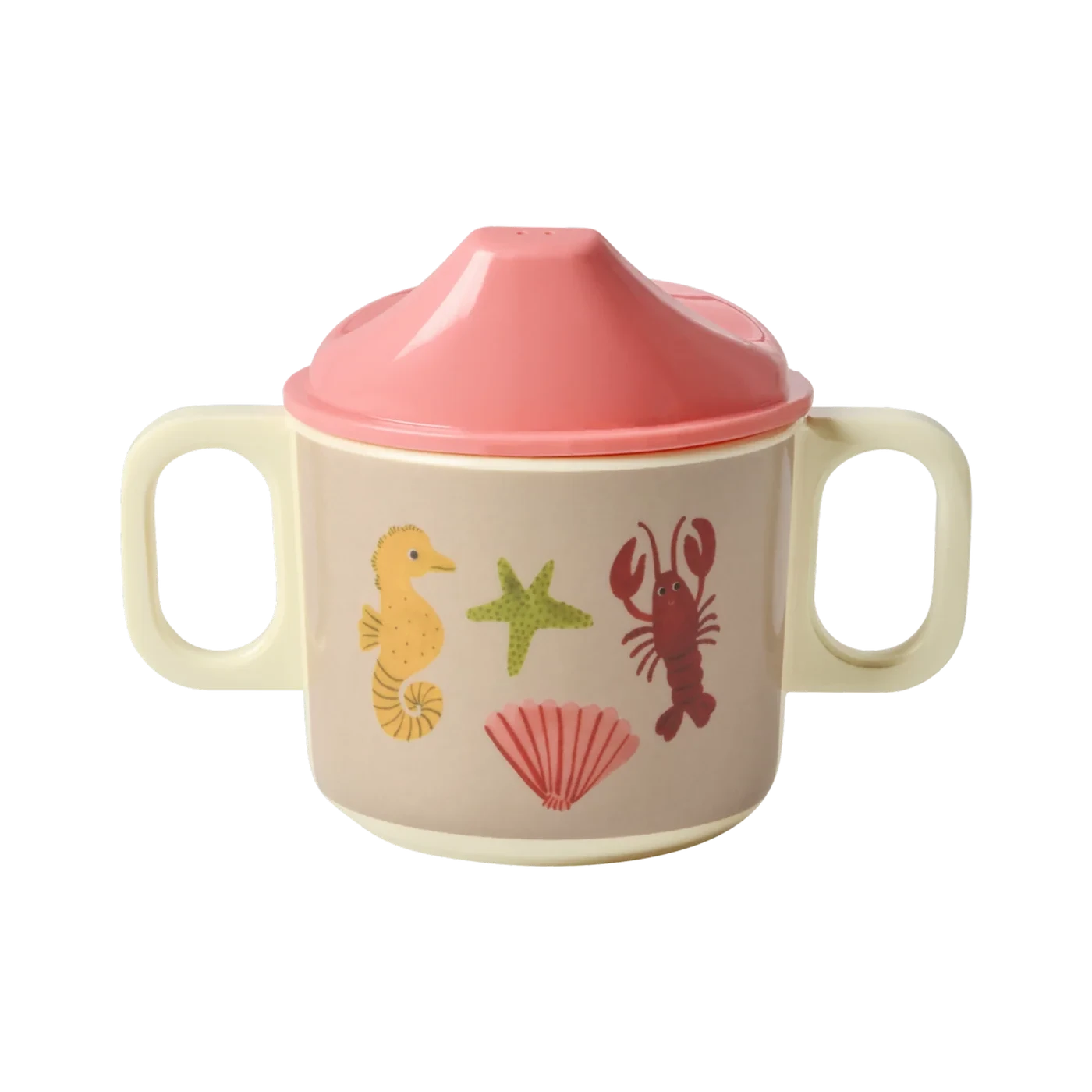 Tazza baby in melamina con due manici Rice Pink Coral per primi sorsi