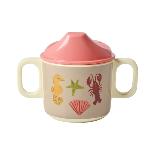 Tazza baby in melamina con due manici Rice Pink Coral per primi sorsi
